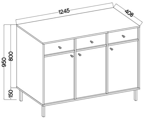 Komoda TOKIO 3F 3S Eucaliptus noga prosta - obrazek 2