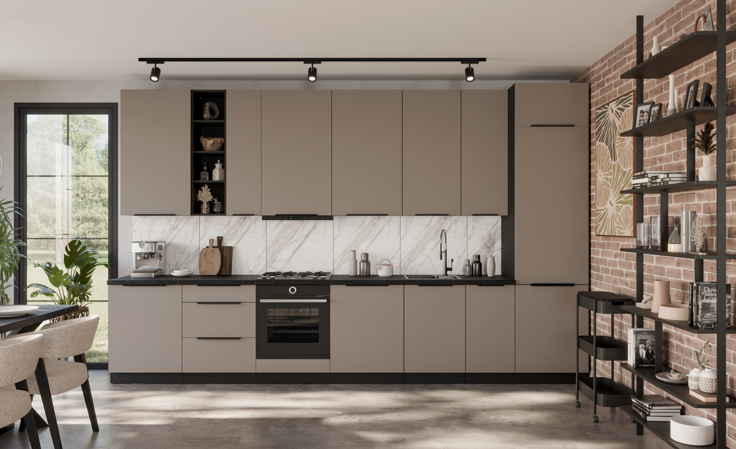 Zestaw mebli kuchennych ARIA Sandgrau/Czarny 390cm