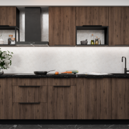 Zestaw mebli kuchennych MONZA Orzech Okapi/Czarny 280cm