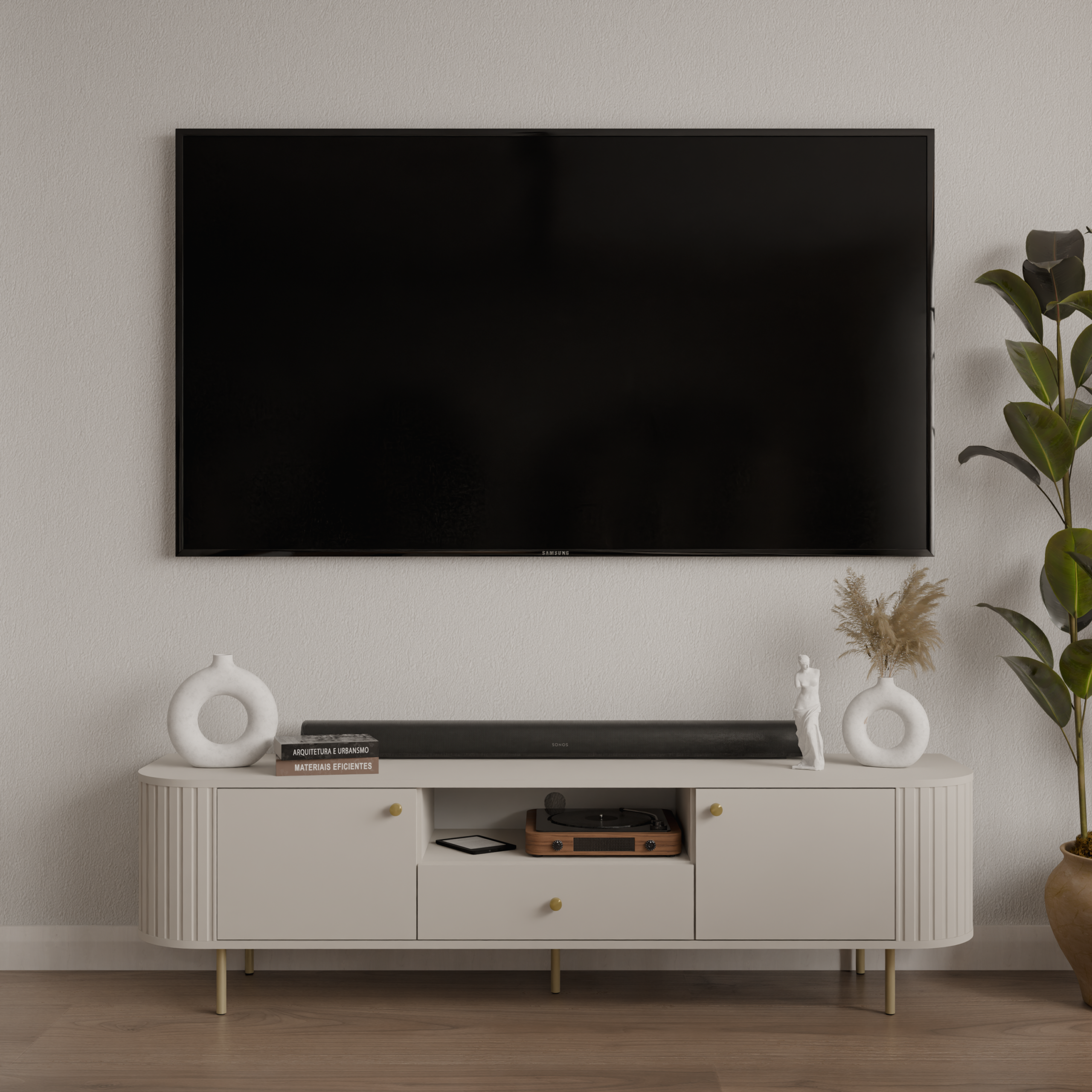 Szafka RTV Ovalio 2F 1S – Beż Piaskowy - obrazek 3